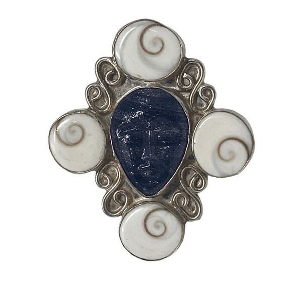 Alexis Bittar Sz 9 Lapis Lazuli Statement Ring 9.25 Y2K Art Nouveau Shiva Shells - Picture 1 of 10